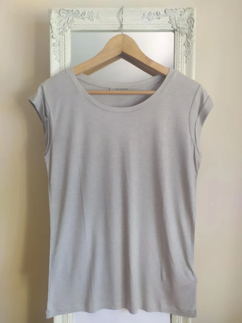 ALLSAINTS Women's Light Grey Viscose Wool Blend Relaxed T-Shirt Size S – photo 3